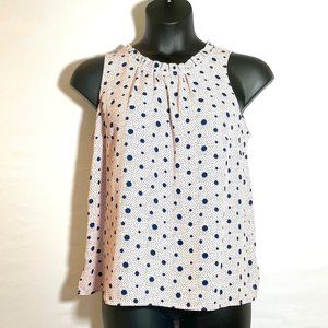 NWT Talbots Women Petite Sleeveless Blouse in Light Pink with Navy Polka Dots